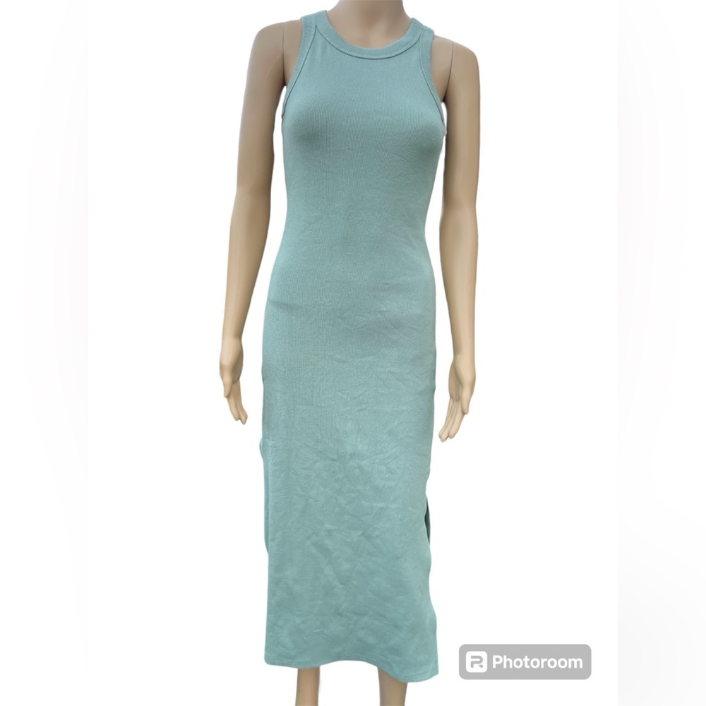 Mable Women’s Stile Racerback Bodycon Ribbed Cotton Midi Dress Olive Green Sz M